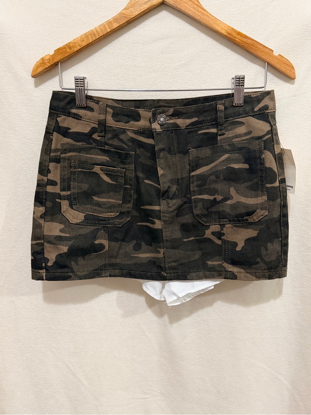 Camo Mini Skirt with Front Pockets - Olive Green